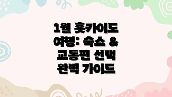 1월 홋카이도 여행: 숙소 & 교통편 선택 완벽 가이드