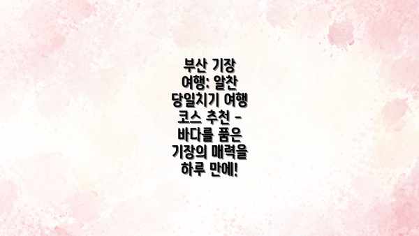 부산 기장 여행: 알찬 당일치기 여행 코스 추천 - 바다를 품은 기장의 매력을 하루 만에!