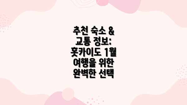 추천 숙소 & 교통 정보: 홋카이도 1월 여행을 위한 완벽한 선택