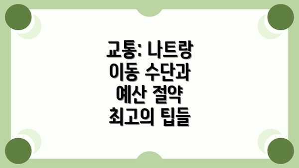 교통: 나트랑 이동 수단과 예산 절약 최고의 팁들