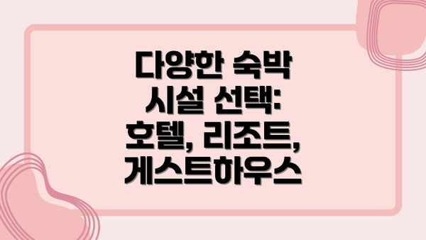 다양한 숙박 시설 선택: 호텔, 리조트, 게스트하우스